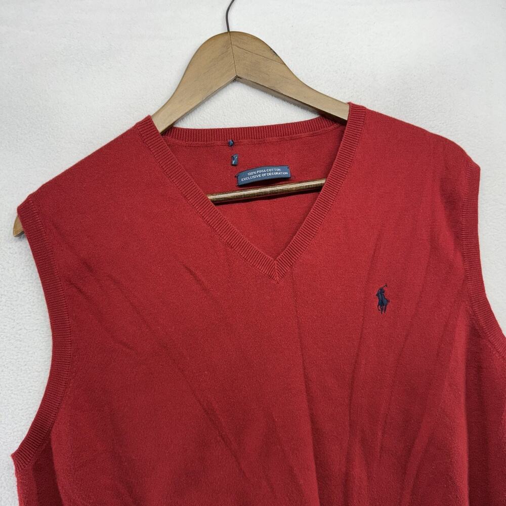 Vintage Ralph Lauren Sweater Vest Men's Medium Red V neck Pony Embroidered 90s